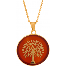 Collier acier doré - arbre de vie - agate rouge - diamètre 25mm - 45+5cm