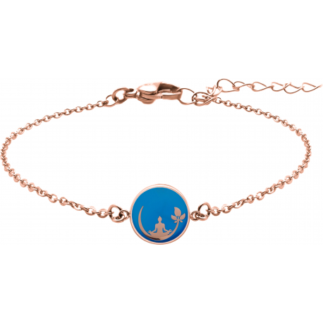 Bracelet acier rosé - bouddha - agate bleue - diamètre 18mm - 15+5cm