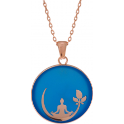 Collier acier rosé - bouddha - agate bleue - diamètre 25mm - 45+5cm