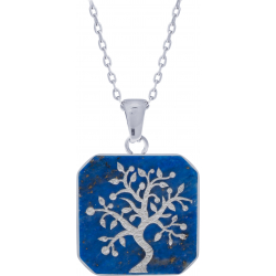 Collier acier - arbre de vie - lapis lazuli - 20x20mm - 40+10cm