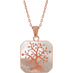 Collier acier rosé - arbre de vie - nacre blanche - 20x20mm - 40+10cm