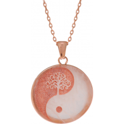 Collier acier rosé - ying yang et arbre de vie - quartz rose - diamètre 20mm - 40+10cm