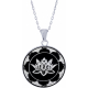 Collier acier - fleur de lotus - onyx - diamètre 20mm - 40+10cm