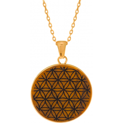 Collier acier doré - fleur de vie - oeil de tigre - diamètre 20mm - 40+10cm