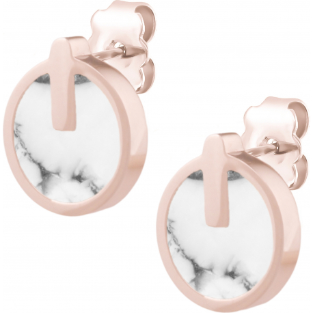 Boucles d'oreille acier rosé - howlite - diamètre 10mm