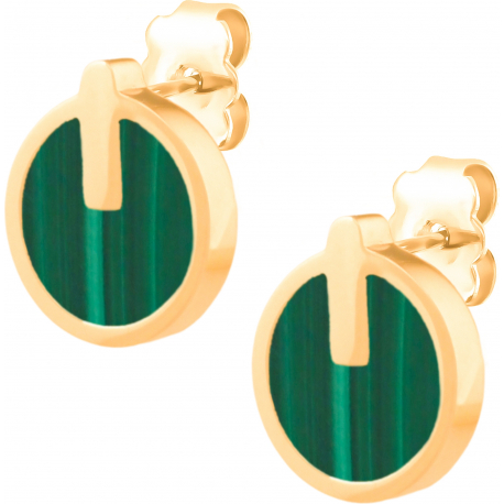 Boucles d'oreille acier doré - malachite - diamètre 10mm