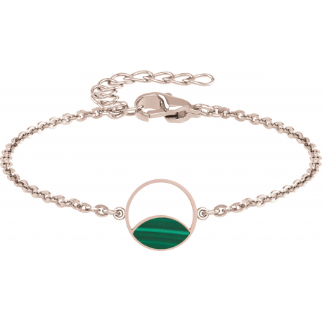 Bracelet acier rosé - malachite - diamètre 14mm - 15+5cm