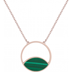 Collier acier rosé - malachite - 40+5cm