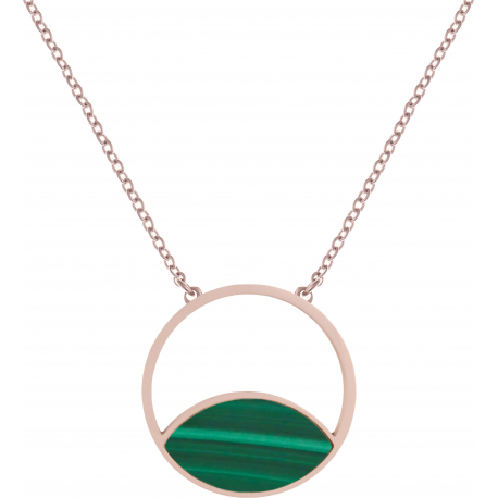 Collier acier rosé - malachite - 40+5cm