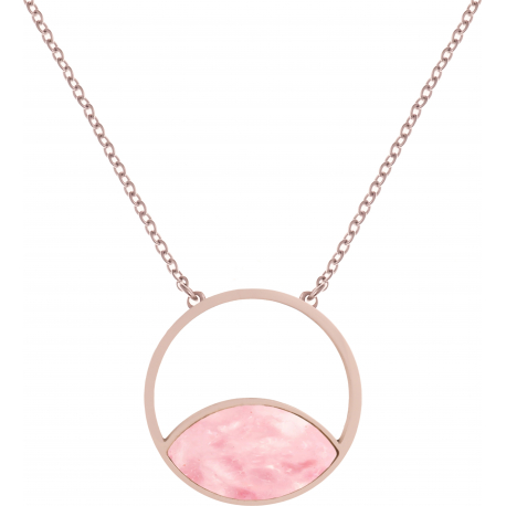 Collier acier rosé - quartz rose - 40+5cm
