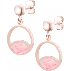 Boucles d'oreille acier rosé - quartz rose - diamètre 14mm