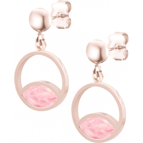 Boucles d'oreille acier rosé - quartz rose - diamètre 14mm