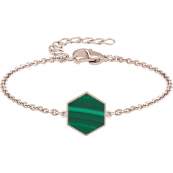 Bracelet acier rosé - malachite - 15+5cm