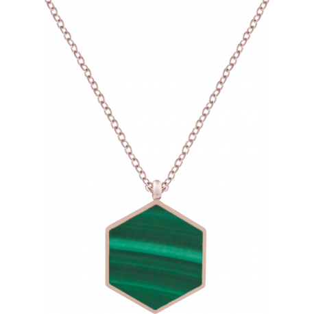 Collier acier rosé - malachite - 40+5cm