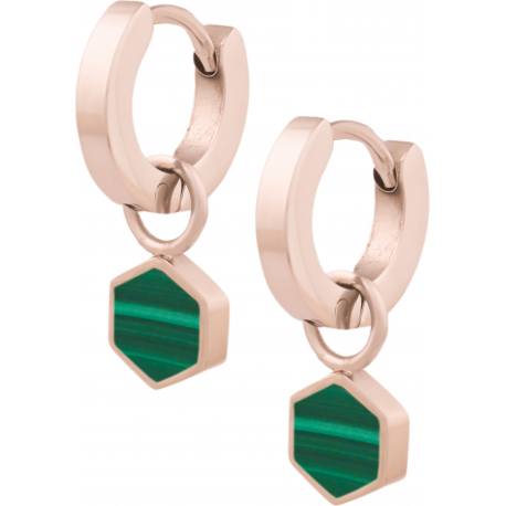 Boucles d'oreille acier rosé - malachite - 7x8mm