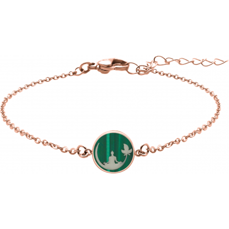 Bracelet acier rosé - bouddha - malachite - diamètre 18mm - 2 rangs - 15+5cm