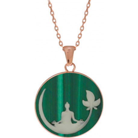 Collier acier rosé - bouddha - malachite - diamètre 20mm - 40+10cm