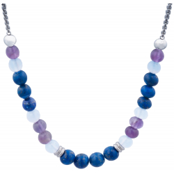 Collier STILIVITA en acier - Collection équilibre - SERENITE - lapis lazuli - calcédoine-améthyste-chakra troisième oeil-42+10cm