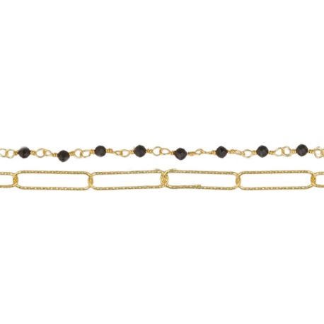 Bracelet argent doré - spinel noir 3g - longueur : 15+5CM