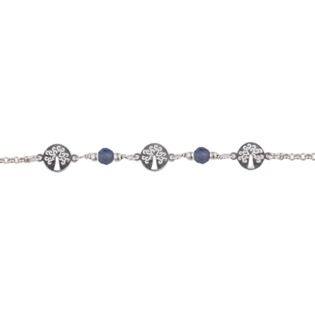 Bracelet argent rhodié - arbre de vie - iolite - 2g - longueur : 15+5CM