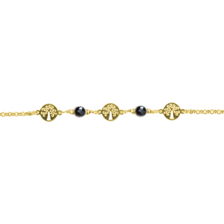 Bracelet argent doré - arbre de vie - spinel noir - 2g - longueur : 15+5CM