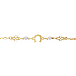 Bracelet argent doré - fer de cheval - trèfle - pierre de lune 1,8g - longueur : 15+5CM