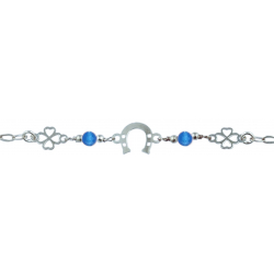 Bracelet argent rhodié - fer de cheval - trèfle - agate bleue 1,8g - longueur : 15+5CM
