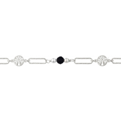 Bracelet argent rhodié - arbre de vie - spinel noir - 2,7g - longueur : 15+5CM