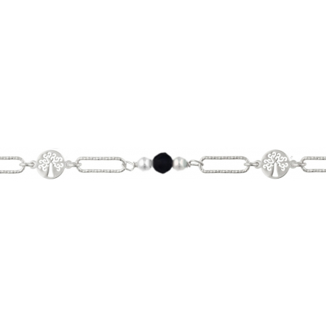 Bracelet argent rhodié - arbre de vie - spinel noir - 2,7g - longueur : 15+5CM
