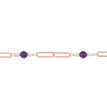 Bracelet argent rosé - améthyste 2,5g - longueur : 15+5CM
