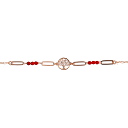 Bracelet argent rosé - arbre de vie - agate rouge - 2,2g - longueur : 15+5CM