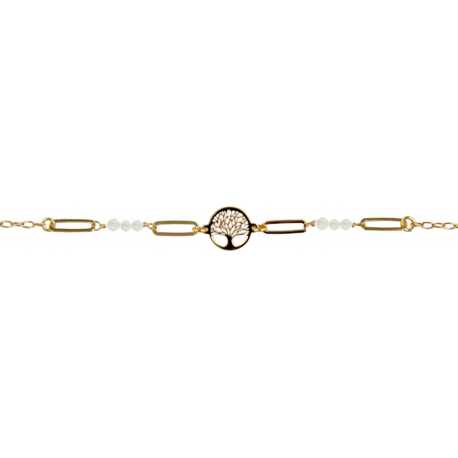 Bracelet argent doré - arbre de vie - pierre de lune - 2,2g - longueur : 15+5CM