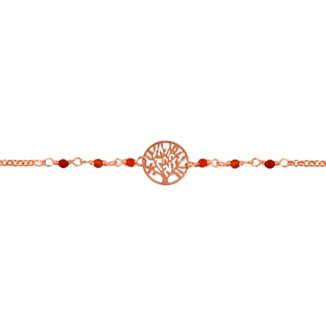 Bracelet argent rosé - arbre de vie - agate rouge - 2g - longueur : 15+5CM