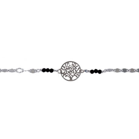 Bracelet argent rhodié - arbre de vie - spinel noir - 1,6g - longueur : 15+5CM
