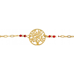 Bracelet argent doré - arbre de vie - agate rouge - 1,9g - longueur : 15+5CM
