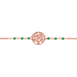 Bracelet argent doré - arbre de vie - agate verte - 2g - longueur : 15+5CM