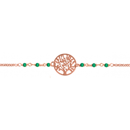 Bracelet argent doré - arbre de vie - agate verte - 2g - longueur : 15+5CM