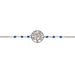 Bracelet argent rhodié - arbre de vie - agate bleue - 2g - longueur : 15+5CM