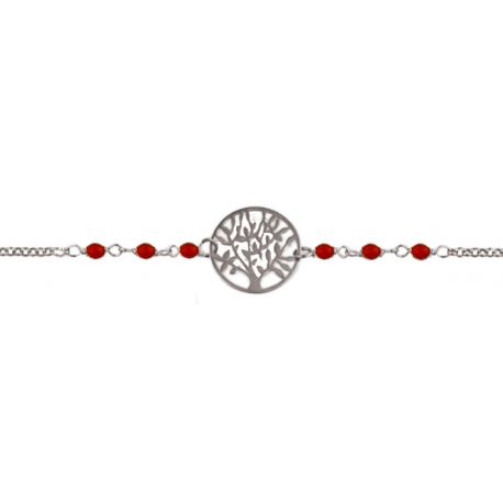 Bracelet argent rhodié - arbre de vie - agate rouge - 2g - longueur : 15+5CM
