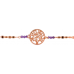 Bracelet argent rosé - arbre de vie - améthyste - 2g - longueur : 15+5CM