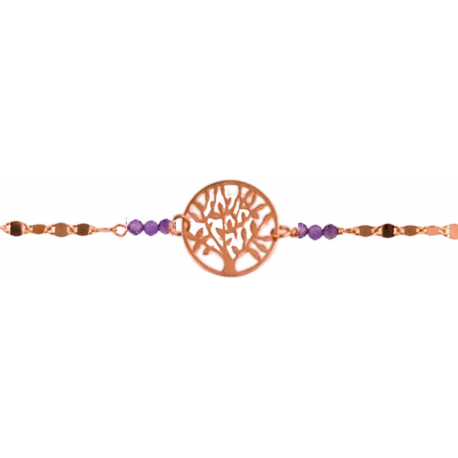 Bracelet argent rosé - arbre de vie - améthyste - 2g - longueur : 15+5CM