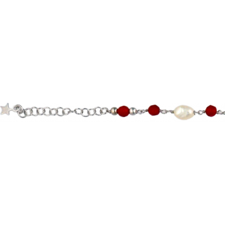 Bracelet argent rhodié - perles véritables - hessonite - 3,5g - longueur : 15+5CM