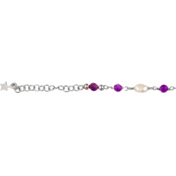 Bracelet argent rhodié - perles véritables - améthyste - 3,5g - longueur : 15+5CM