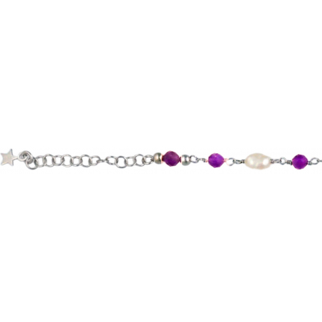 Bracelet argent rhodié - perles véritables - améthyste - 3,5g - longueur : 15+5CM