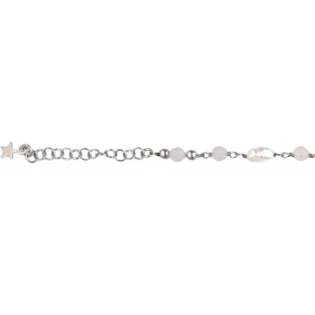 Bracelet argent rhodié - perles véritables - pierre de lune - 3,5g - longueur : 15+5CM