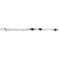 Bracelet argent rhodié - perles véritables - iolite - 3,5g - longueur : 15+5CM