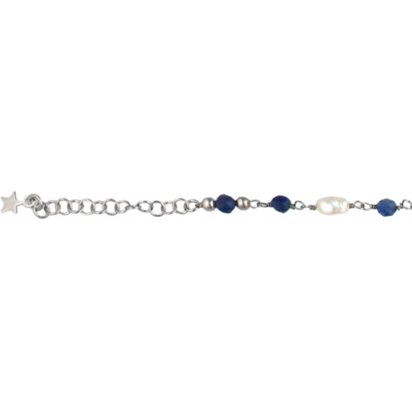 Bracelet argent rhodié - perles véritables - iolite - 3,5g - longueur : 15+5CM