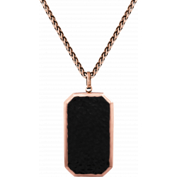 Collier zirconium - noir - plaque 35x20mm - rosé sur les bords  - effet martelé - 45+5cm
