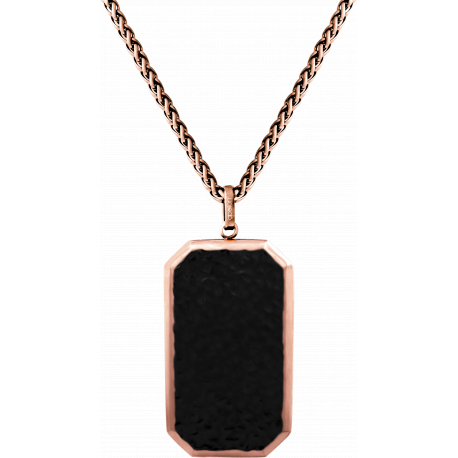 Collier zirconium - noir - plaque 35x20mm - rosé sur les bords  - effet martelé - 45+5cm