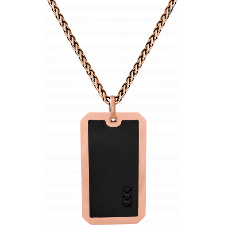 Collier en titane rosé - plaque zirconium noir 35x15mm - 45+5cm